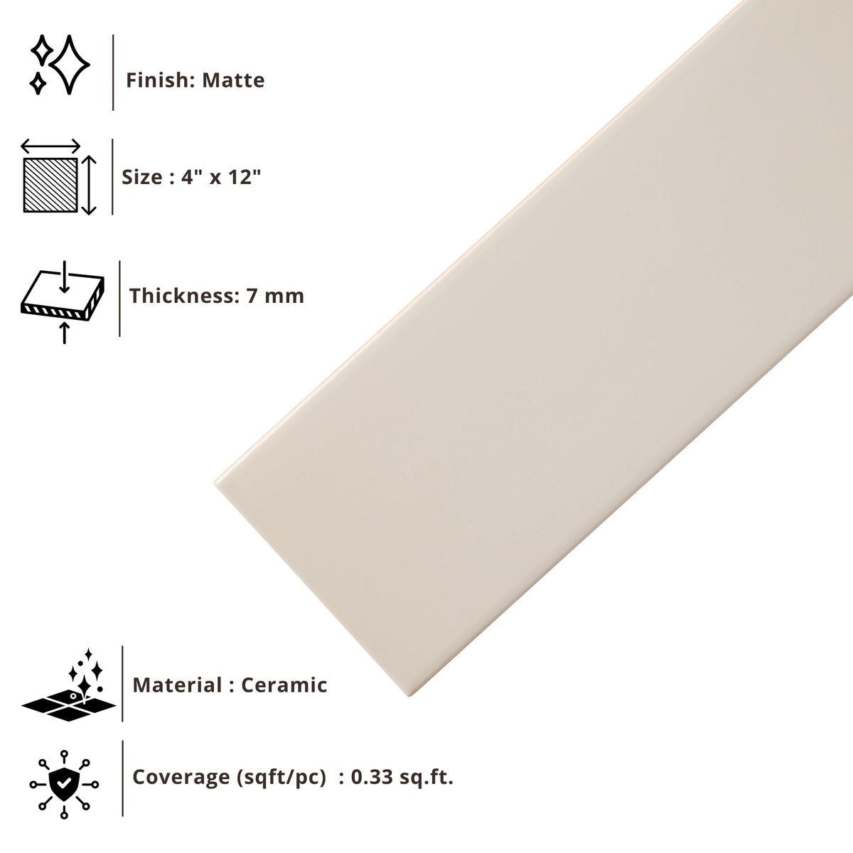 Ivory Matte Ceramic Subway Tile 4x12 in Backsplash Bathroom Wall Shower Fireplace Accent Modern Interior Smooth