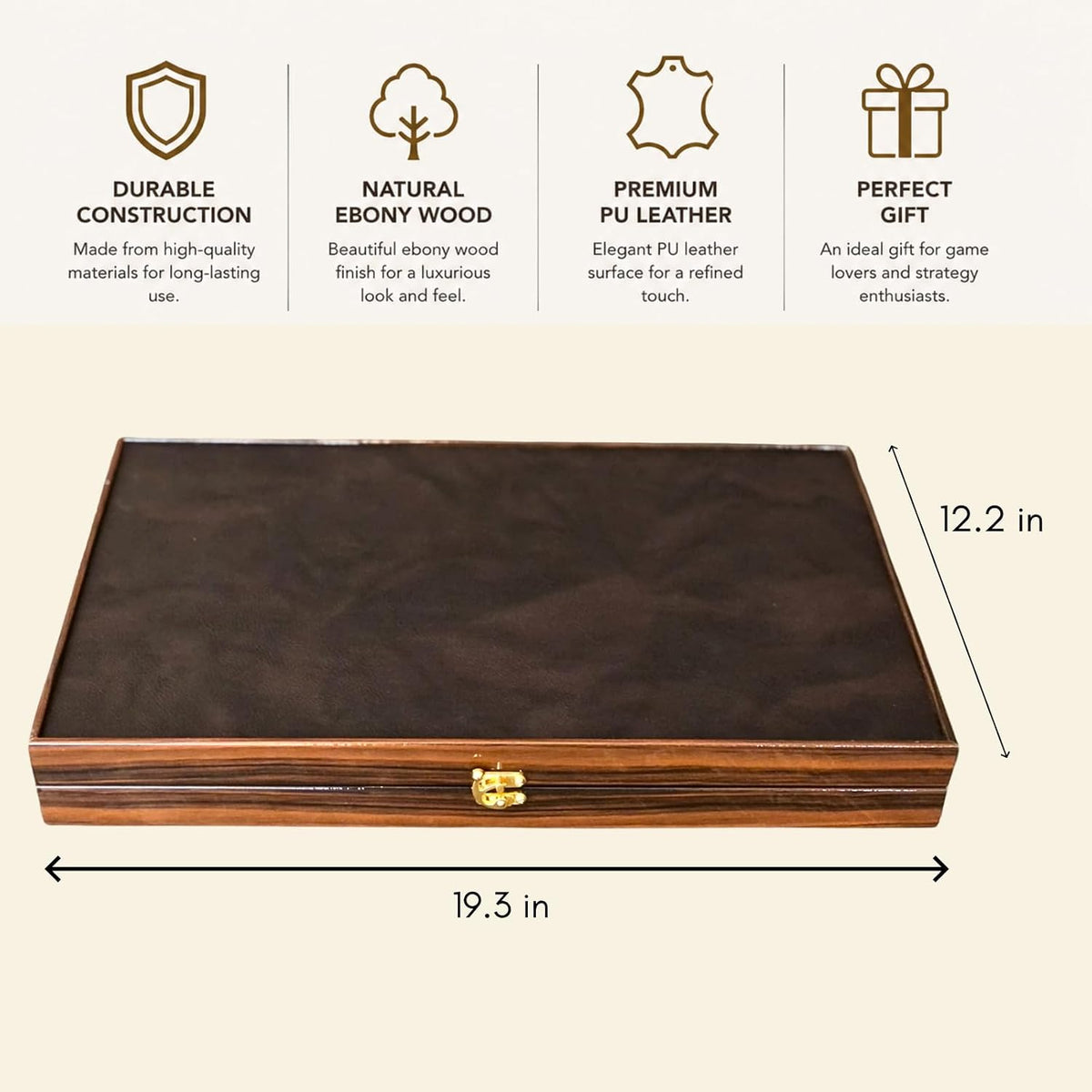Luxury Turkish Backgammon Set for Adults, XXL 19 Inch Handcrafted Ebony Wood & Vintage PU Leather Backgammon Board