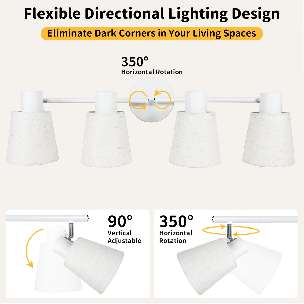 White Track Lighting Ceiling, Fabric Shade Spotlight, E26