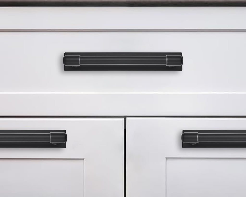 5 Pack 6 Inch(152 mm Center to Center Black Cabinet Pull Backplate with Base Plate Zinc Solid Matte Black Kitchen