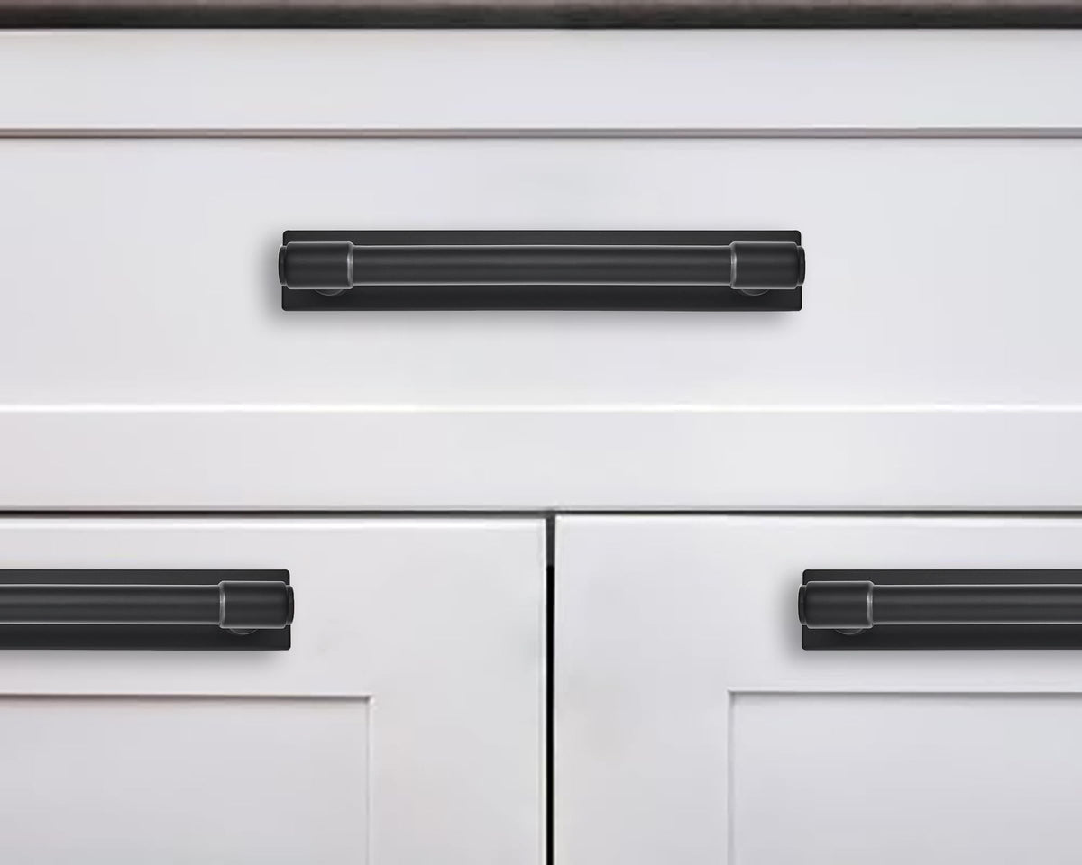 5 Pack 6 Inch(152 mm Center to Center Black Cabinet Pull Backplate with Base Plate Zinc Solid Matte Black Kitchen