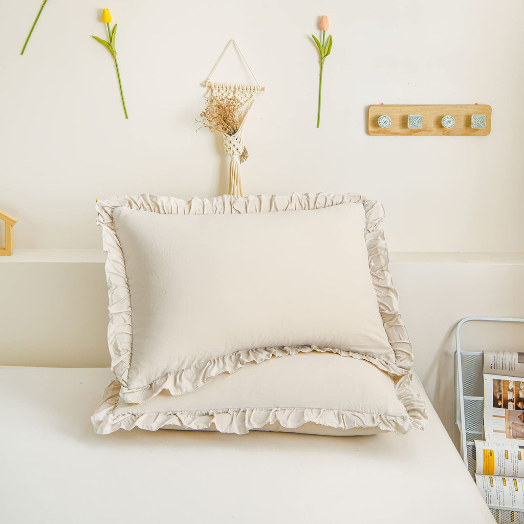 Beige Pillowcases Ruffled Pillow Shams Beige Grey Ruffle Pillowcases Set of 2 Shabby Chic Pillowcases 2 Pack