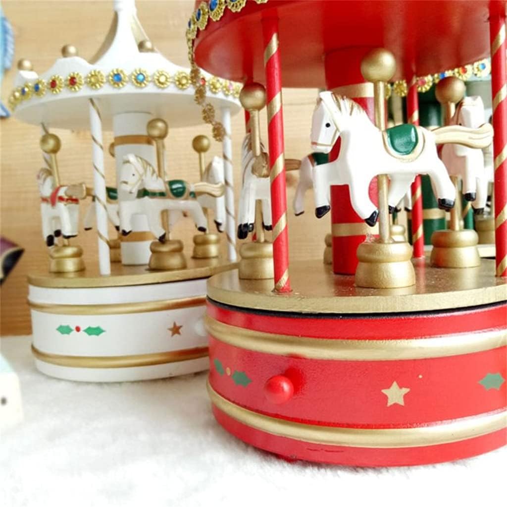 Wooden Classic Musical Carousel Music Box, Cute Christmas Decoration(B)