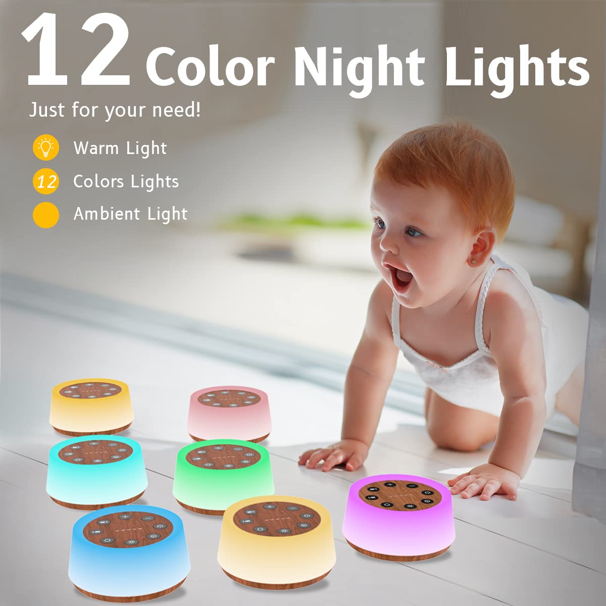 Sleep Sound Machine White Noise Machine for Sleeping with 30 Sounds Sleep Music 5 Timers 12 Colors Baby Night Light with