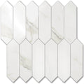 Glossy White Marble Backsplash Tile Peel and Stick, 12.8 x 12.8 Inch 10 Sheets Long Hexagon PVC Self Adhesive Mosaic