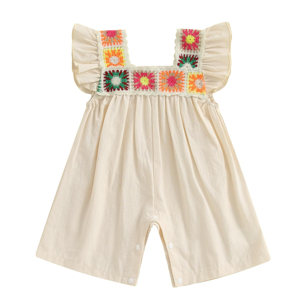 Baby Girl Romper Summer Clothes Ruffle Sleeveless Bodysuit Crochet Floral Bubble Romper Infant Bodysuit Boho Outfit