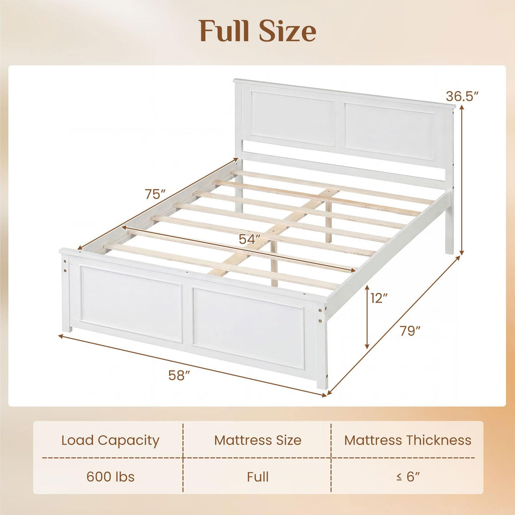 Wood Bed Frame with Headboard, Farmhouse Solid Platform Bed w/Wooden Slat Support Mattress Foundation