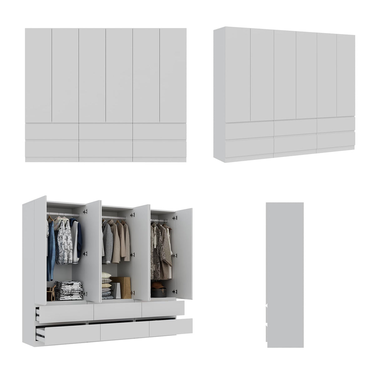 White Armoire Wardrobe Closet with Large Capacity, 78.74" Tall Bedroom Armoire, Wooden Wardrobe Cabinet with 2