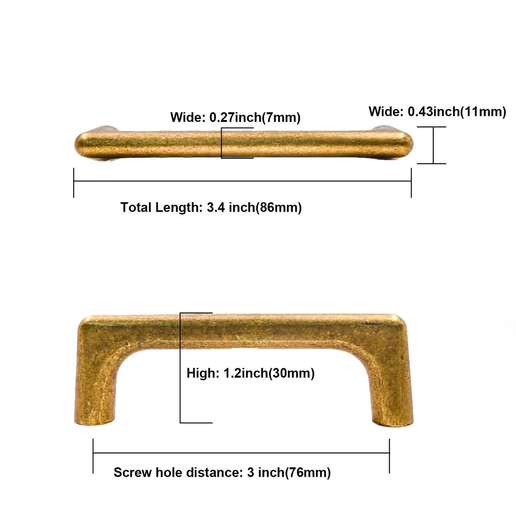 6 Pack 3 Inch(76mm) Antique Brass Cabinet Pulls Vintage Retro Cabinet Handles Cupboard Handles Kitchen Cabinet