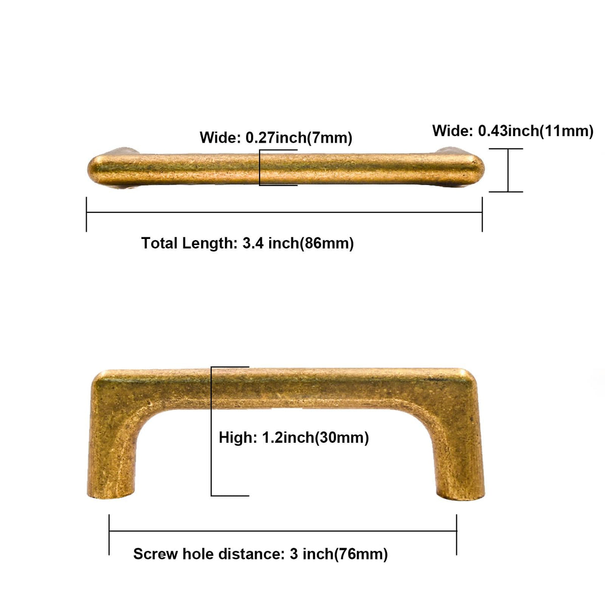 6 Pack 3 Inch(76mm) Antique Brass Cabinet Pulls Vintage Retro Cabinet Handles Cupboard Handles Kitchen Cabinet