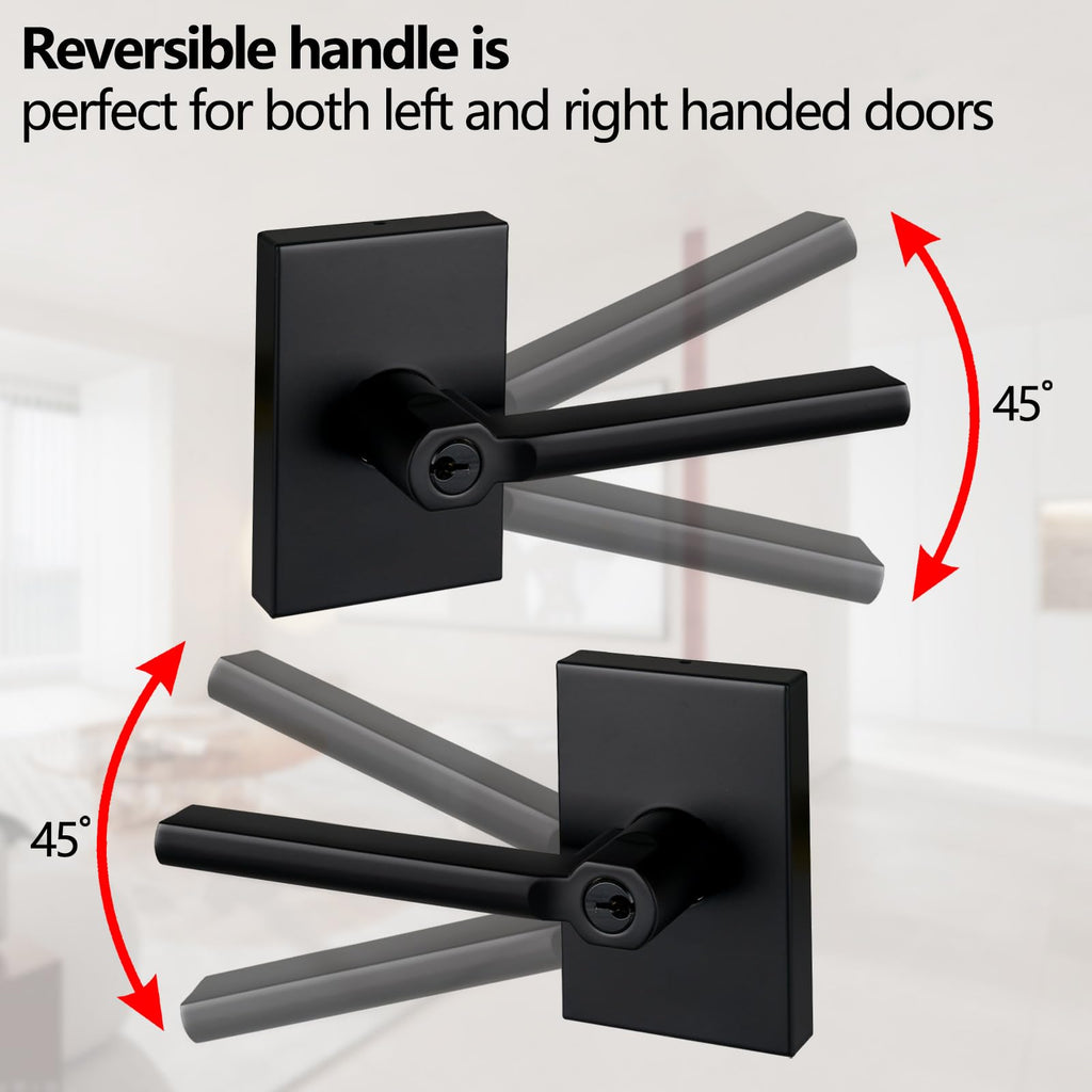 Long Plate Keyed Entry Lever Lock for Exterior Door and Front Door in Black,MDC894-DB-ET-6P