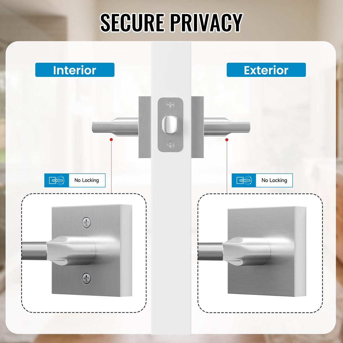 6 Pack Satin Nickel Passage Door Lever, Interior Non-Locking Leverset