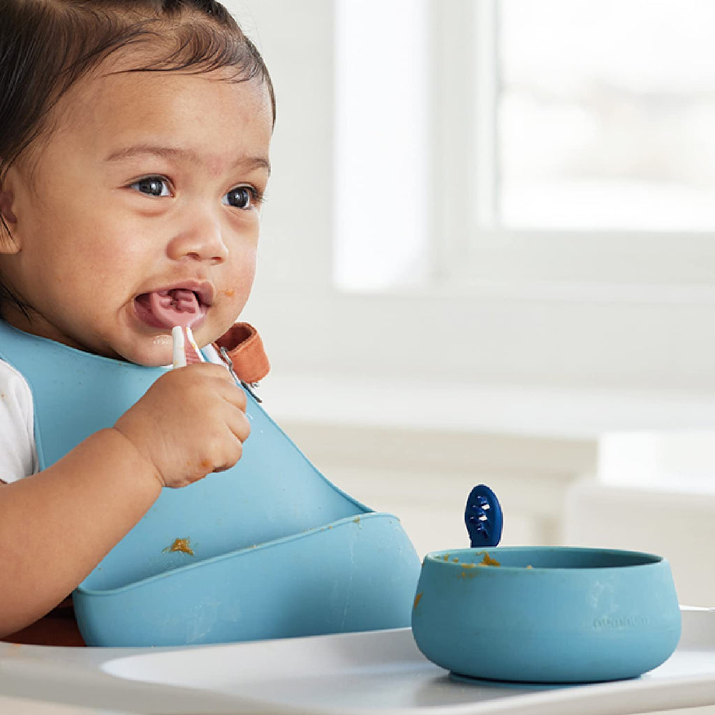 Baby Suction Bowl & Spoons Set 4+ Mo, Green/Blue