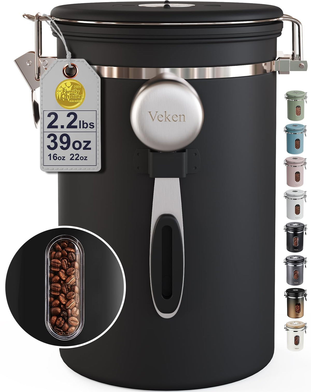 Coffee Canister with Window, 39OZ Large Airtight Stainless Steel Jars