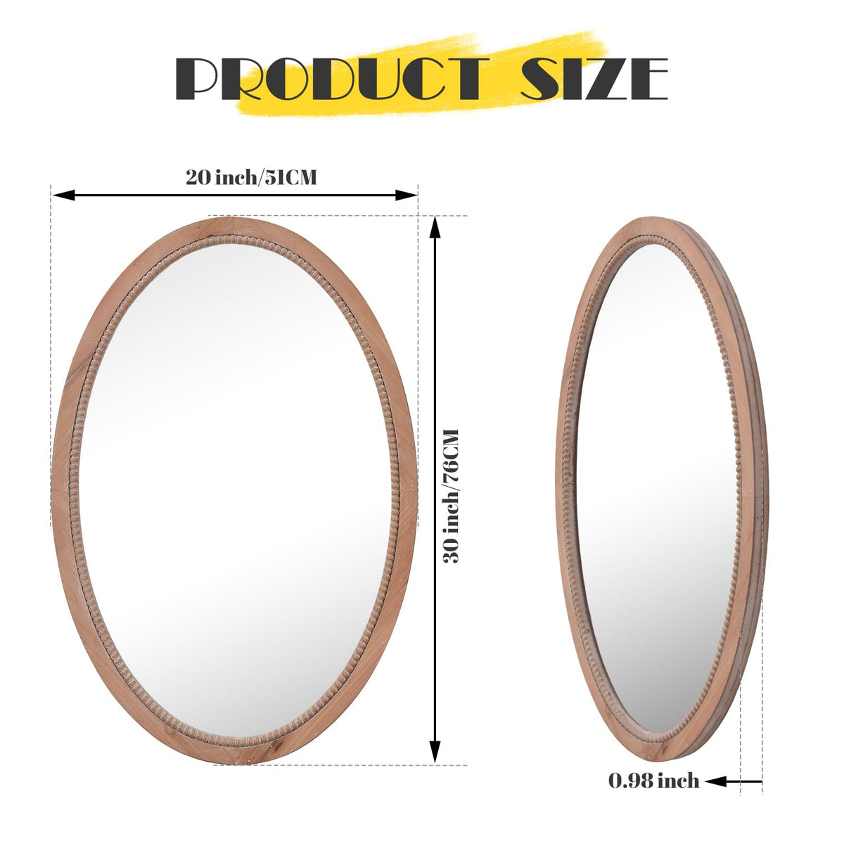 Oval Wood Mirror,20x30 Farmhouse Vanity Boho Bathroom Wall Mirrors