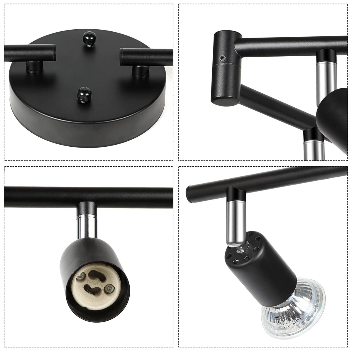 LED 8 Light Track Lighting Kit, 54.13'' Black 8 Way Ceiling Spot Lighting, Flexibly Rotatable Head, Track Light