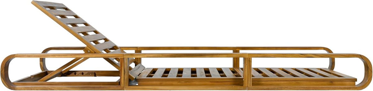 Pyke Patio Chaise Lounge Chair Outdoor, Acacia Wood Poolside Sun Lounger with Armrests, 4-Position Adjustable