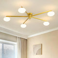 Gold Sputnik Semi Flush Ceiling Light, Mid-Century Starburst