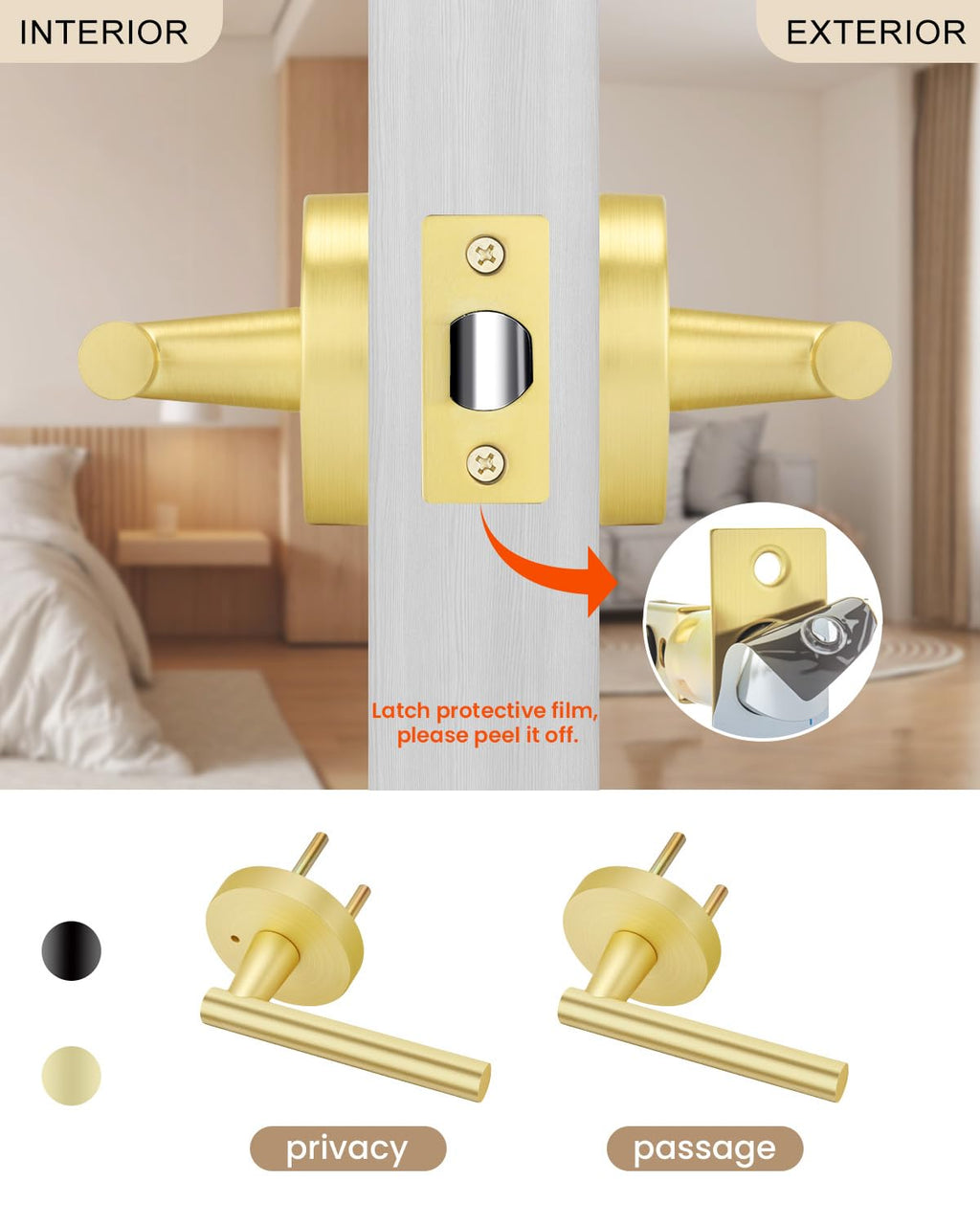 Gold Door Handle Interior,Passage Door Levers for Closets 1 Pack