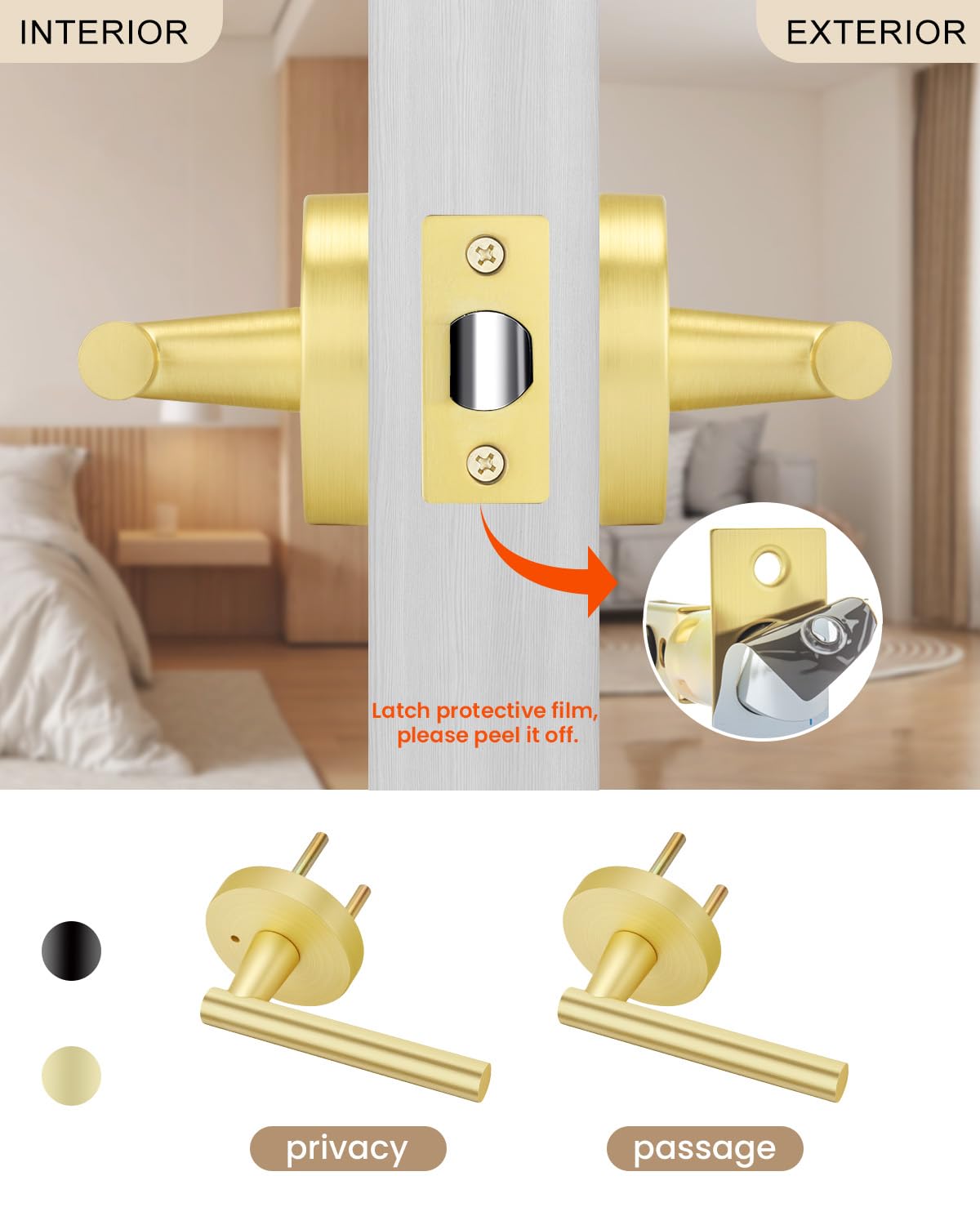 Gold Door Handle Interior,Passage Door Levers for Closets 1 Pack