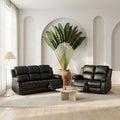 Manual Leather Reclining Couch Set, 1 Loveseat, 3 Seat Sofa, Black