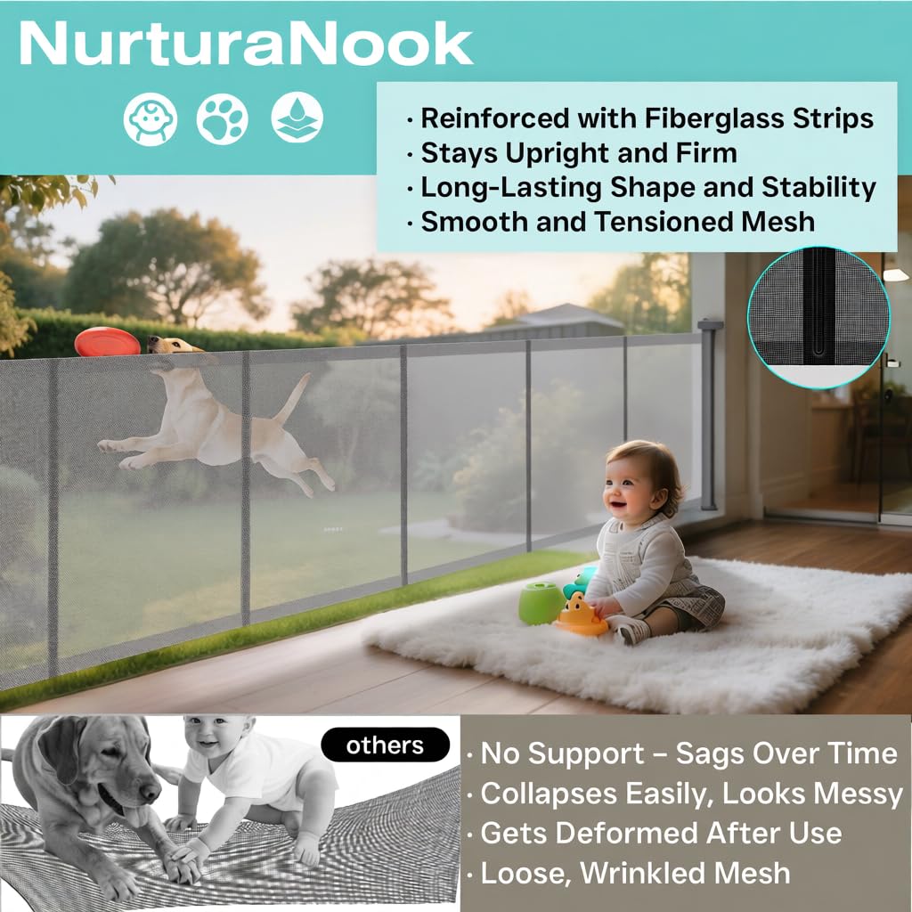 150 Inch Extra Wide Retractable Baby Gate,Mesh Baby Gate or Mesh Dog Gate,34" Tall,Child Safety Gate for Doorways