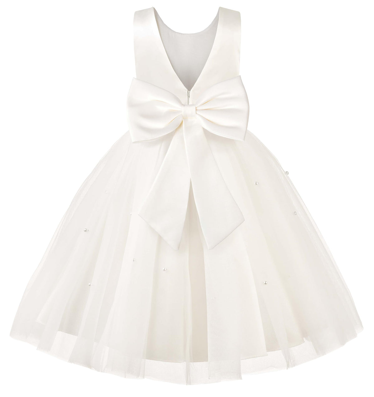 Flower Girl Dress Satin Ball Gown for Wedding Party with Bowknot (Ivory, /80)