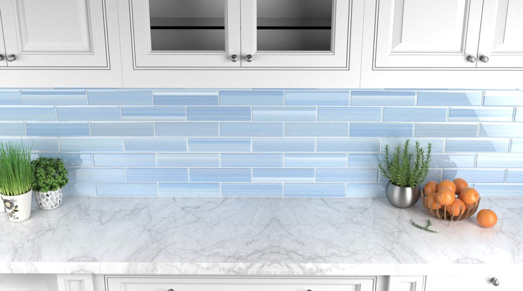Big Blue Glass Subway Tile Backsplash or Bathroom/Showers, 3x12
