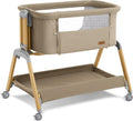 3-in-1 Baby Bassinet, Bedside Sleeper, Rocking Mode, Wheels (Khaki) | 5 heights, breathable mesh, comfy mattress with