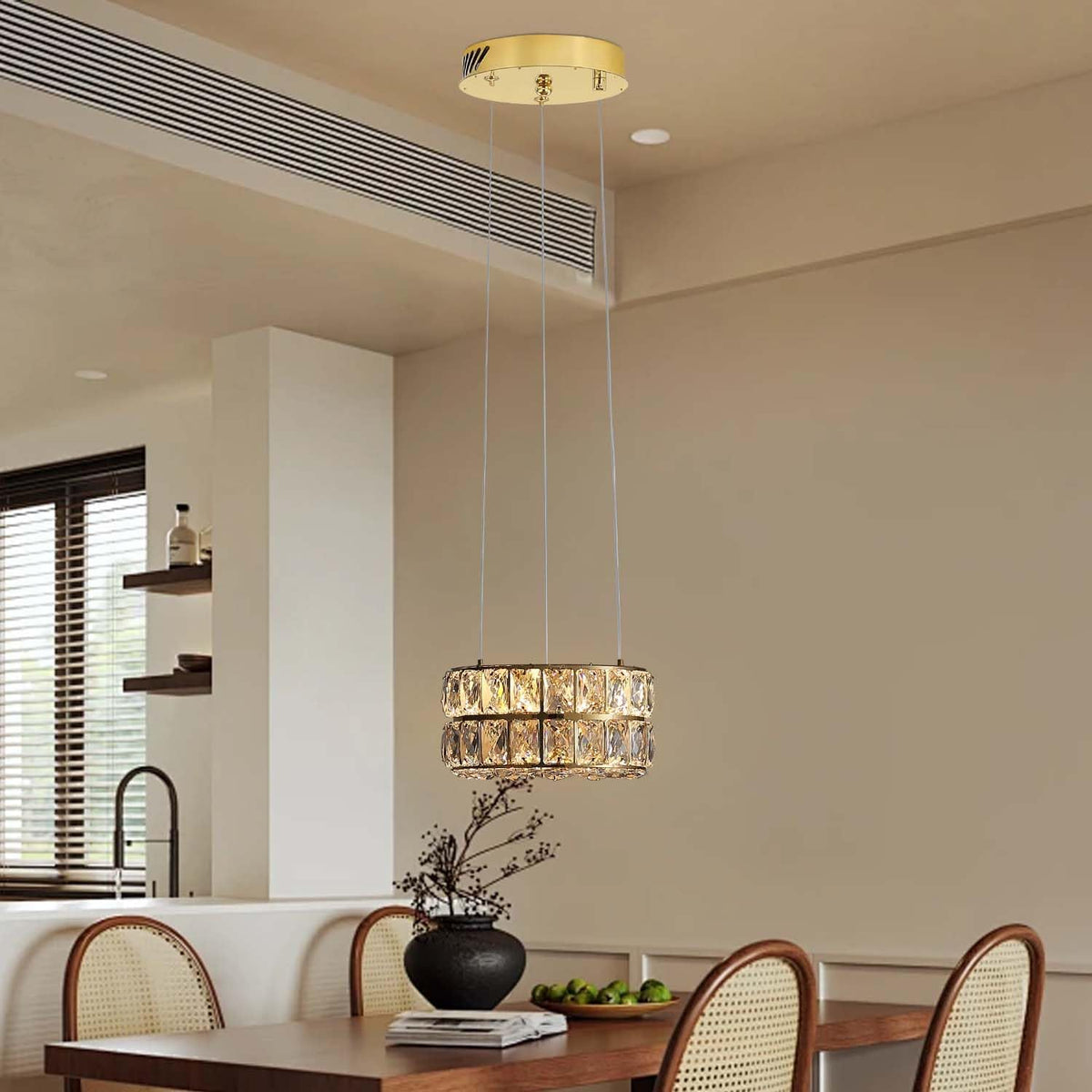 11.8-Inch Gold Ring Crystal Chandelier with Dimmable LED Light