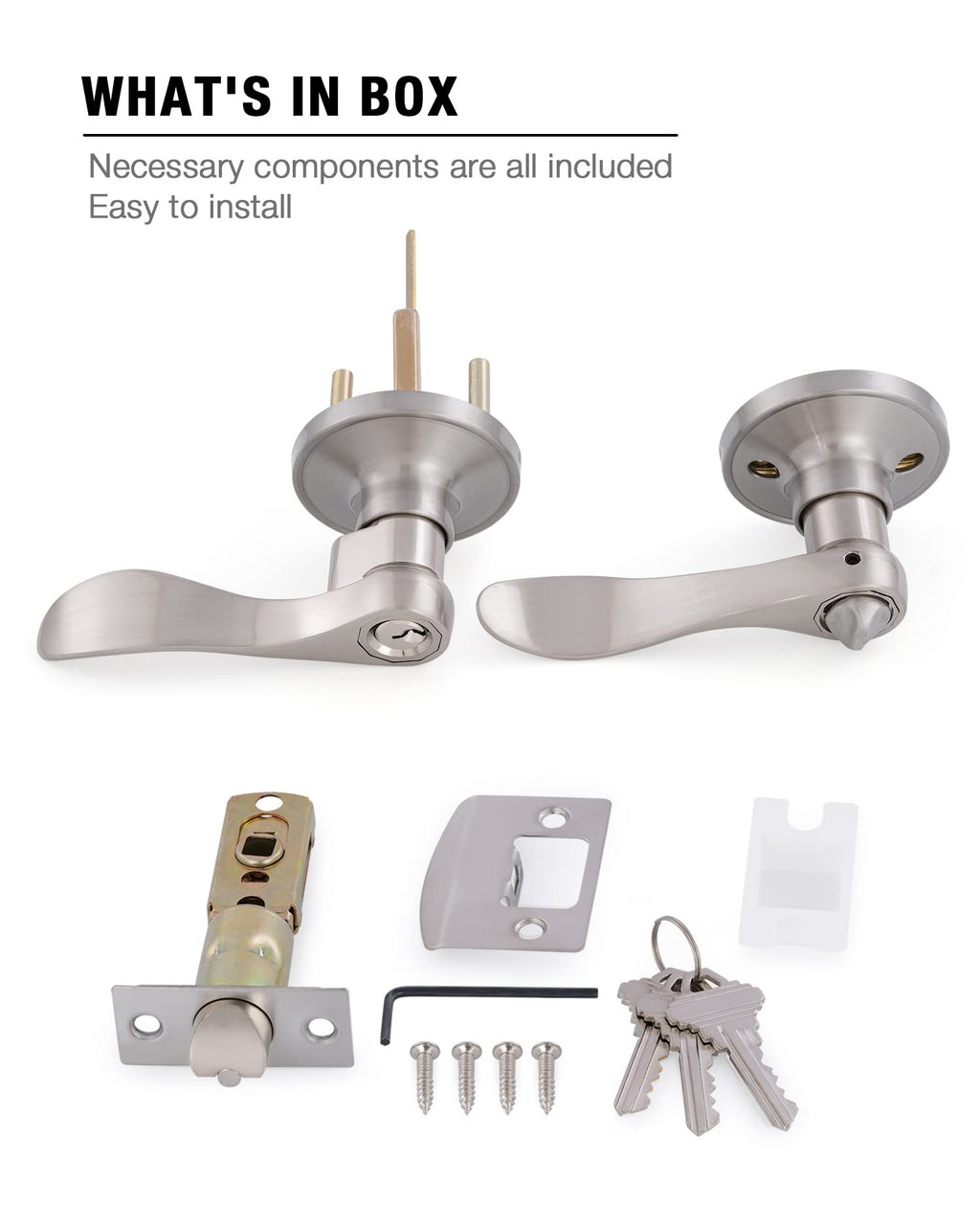 2 Pack Door Levers Interior Keyed Difference Entry Front/Bedroom Door Handles for Left and Right Opened Door with