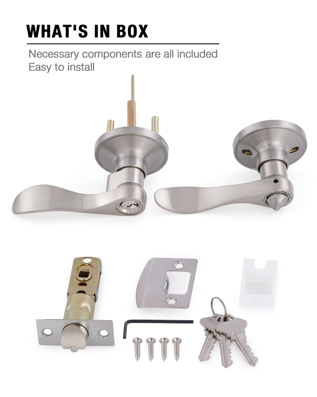 2 Pack Door Levers Interior Keyed Difference Entry Front/Bedroom Door Handles for Left and Right Opened Door with