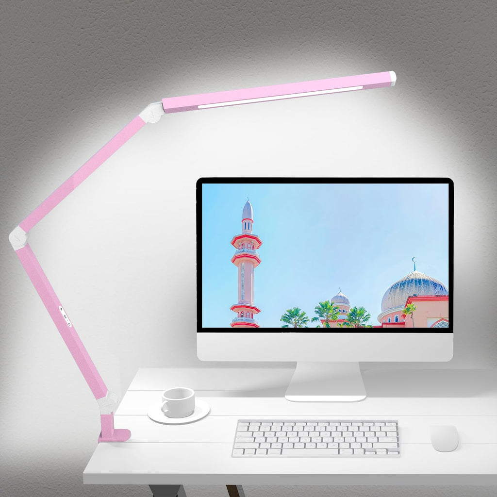 Architect Desk Lamp with Clamp, Led Desk Lamp with Dual Light Bars and Adjustable Swing Arm, Clip-on Stepless Dimming