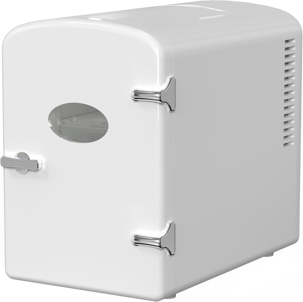 Mini Fridge, 6L/9 Can Skincare Beverage Small Refrigerator for Bedroom, Office, Dorm, Car, 100% Freon-Free Cooler and Heater Compact Refrigerators with Observation Window, White