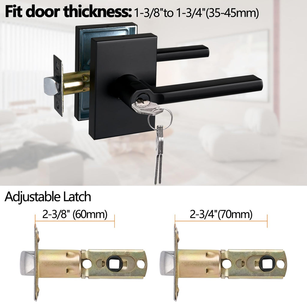Long Plate Keyed Entry Lever Lock for Exterior Door and Front Door in Black,MDC894-DB-ET-6P