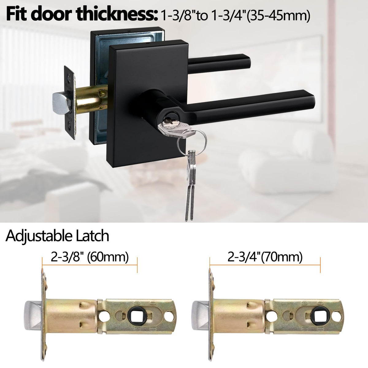 Long Plate Keyed Entry Lever Lock for Exterior Door and Front Door in Black,MDC894-DB-ET-6P