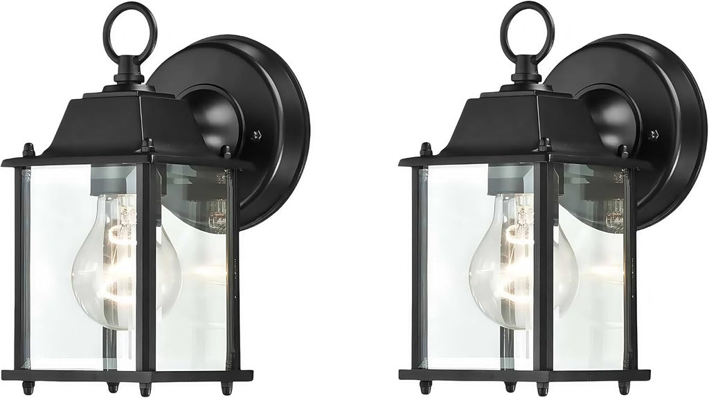 2 Packs Outdoor Wall Lantern, Black Exterior Waterproof Wall Sconce for House, Aluminum Housing Plus Glass