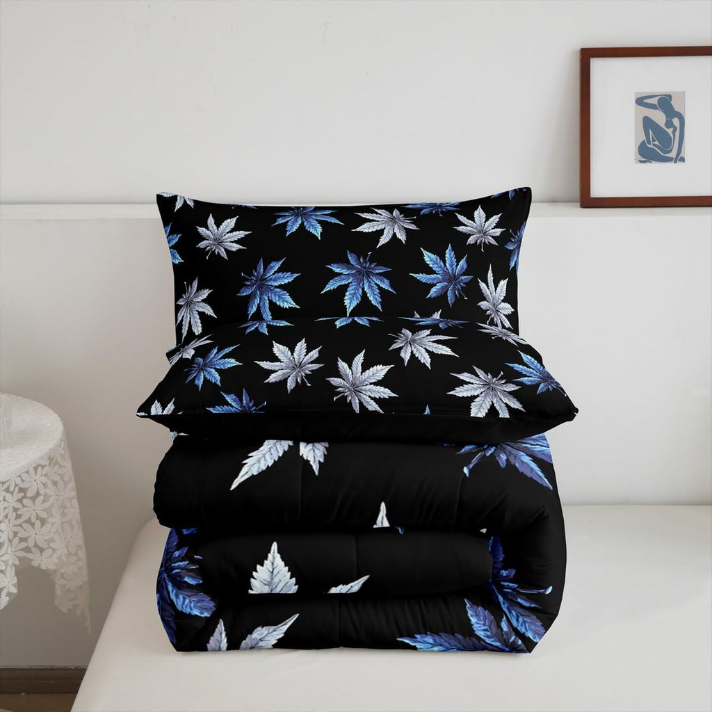 Teal Leaves Comforter Set, Leaves Bedding for Women Men Adults, Tropical Botanical Bedding Comforter Sets, Exotic
