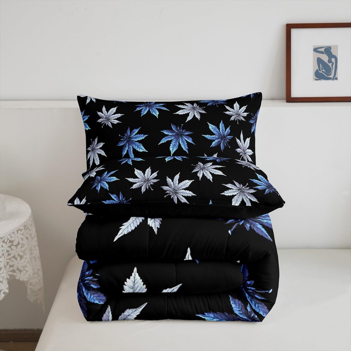 Teal Leaves Comforter Set, Leaves Bedding for Women Men Adults, Tropical Botanical Bedding Comforter Sets, Exotic