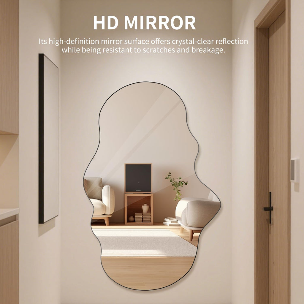 Cloud Shaped Wall Mirror 47x23 Inch - Large Irregular Asymmetrical Mirror Bedroom Bathroom Entryway, Frameless