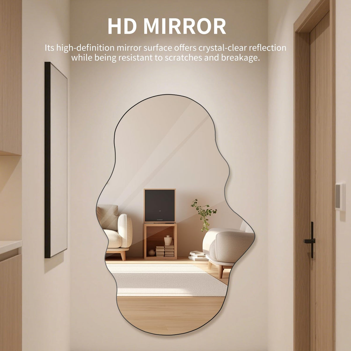 Cloud Shaped Wall Mirror 47x23 Inch - Large Irregular Asymmetrical Mirror Bedroom Bathroom Entryway, Frameless