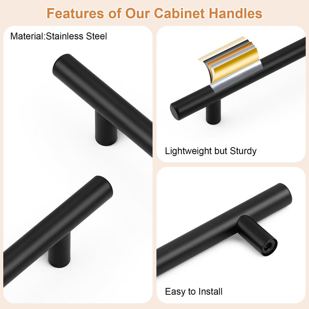 Black Cabinet Handles & Pulls 4" Hole Centers Round 25 Pack