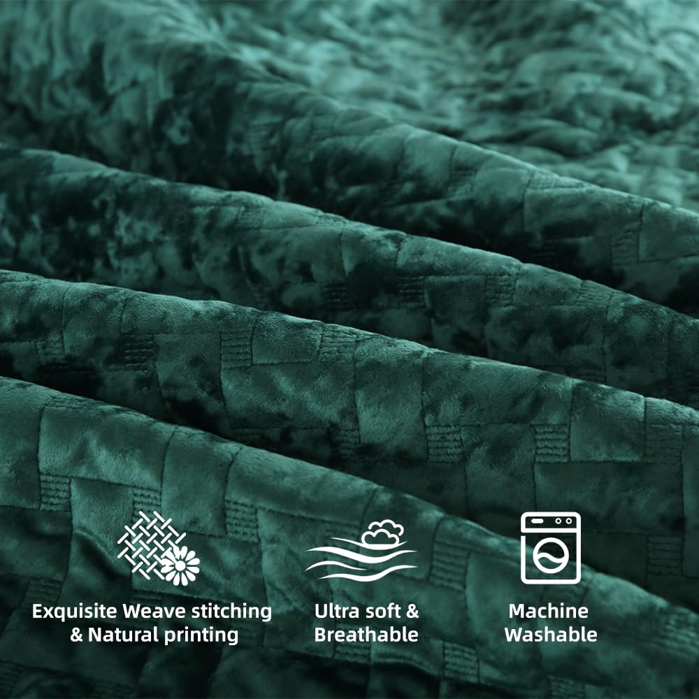 Velvet Bedspread Quilt Coverlet Bedding Sets, Turquoise