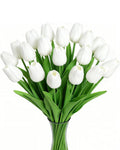 20PCS Tulips Artificial Flowers Faux Silk Tulip Stems Fake Flowers Bouquets for Vase Wedding Home Decoration White