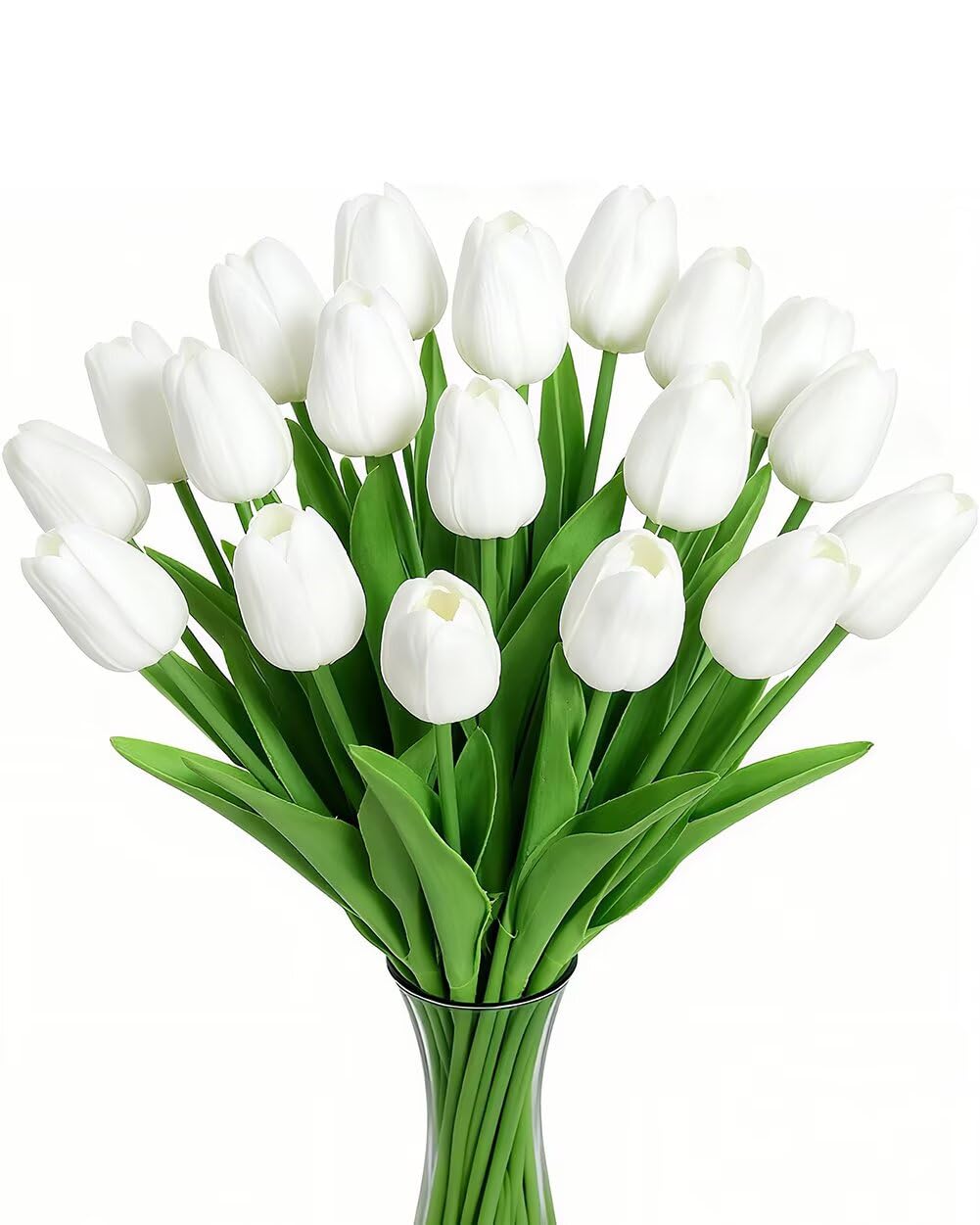 20PCS Tulips Artificial Flowers Faux Silk Tulip Stems Fake Flowers Bouquets for Vase Wedding Home Decoration White