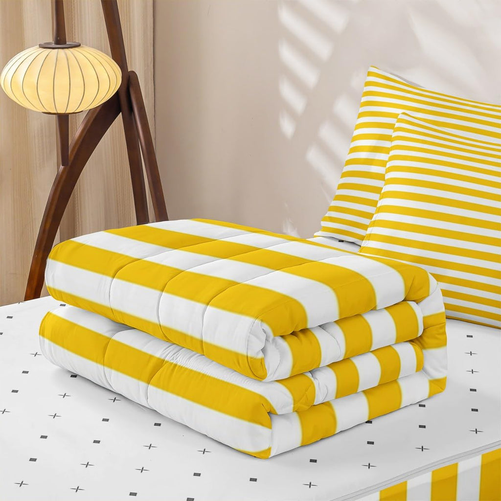 Stripe Zipper Bedding Set Yellow White Striped