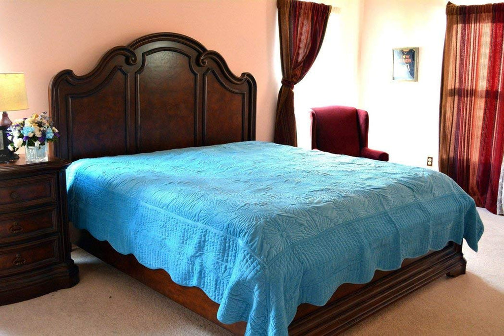 Solid Blue Bedspread Set - Good Vibration - 3 PC Super Soft Warm Matelasse Coverlet Bedding - Twin