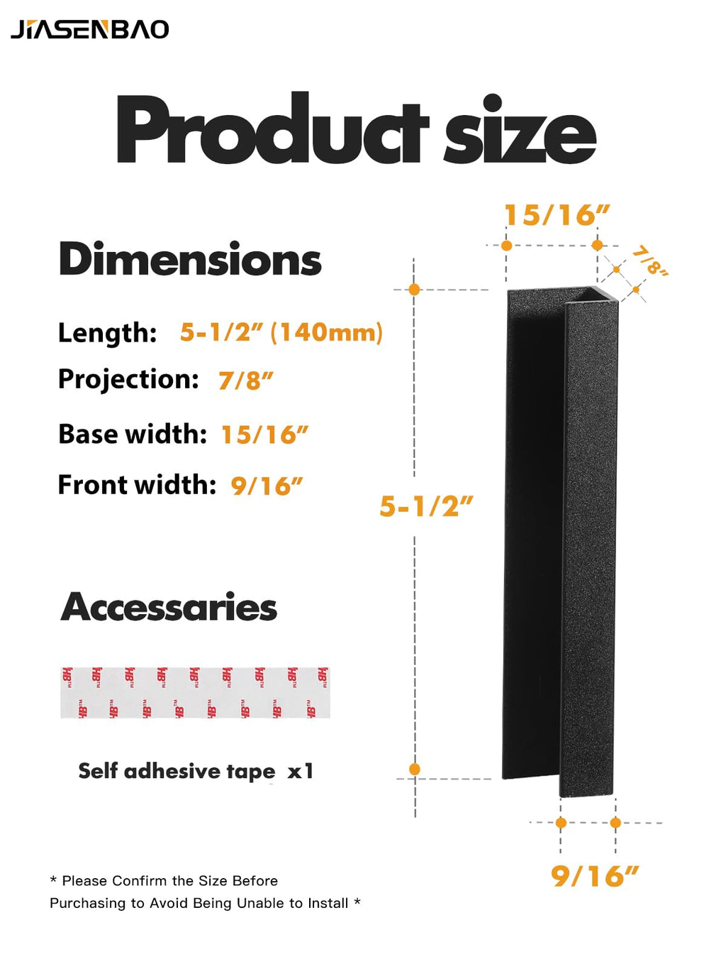 5 Pack Adhesive Cabinet Handles Black 5-1/2" Length(Cover 5" Hole Center) Finger Pulls Stick on Cabinet Pulls
