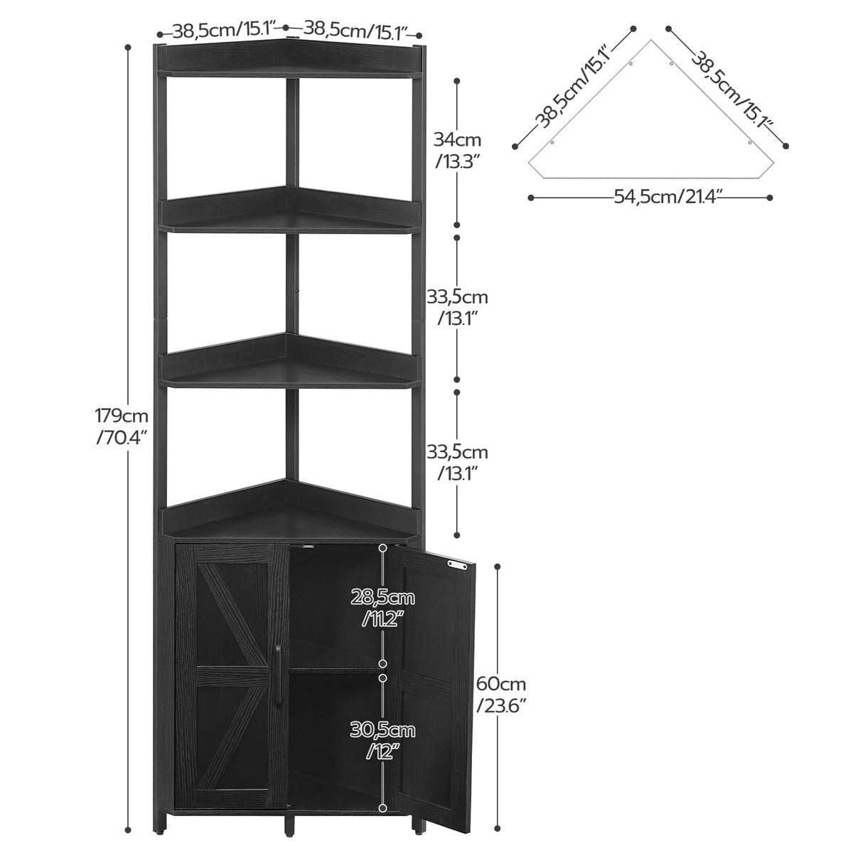 Corner Shelf with Storage, Tall Corner Storage Cabinet, 5-Tier Corner Bookshelf with Protective Fence, Black BB78CJ01