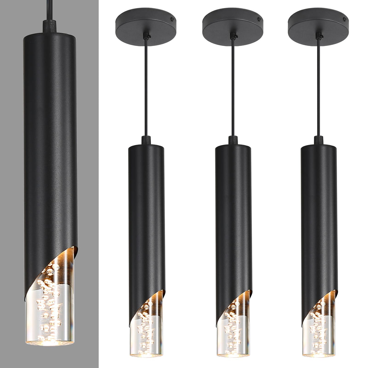 Inspired Nelson Style 2 Pack Modern Black Mini Pendant Light, Bubble Acrylic, 3 Color